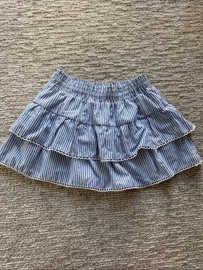 Blue and White striped tiered cotton skirt with liner shorts Size M
